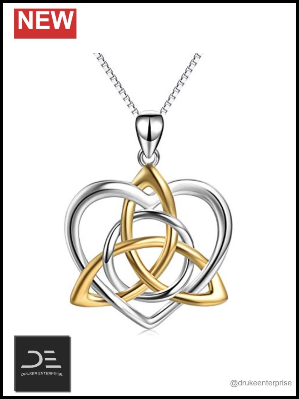 Celtic Triquetra Pendant Necklace 925 Sterling Silver Gold Plated Irish Love
